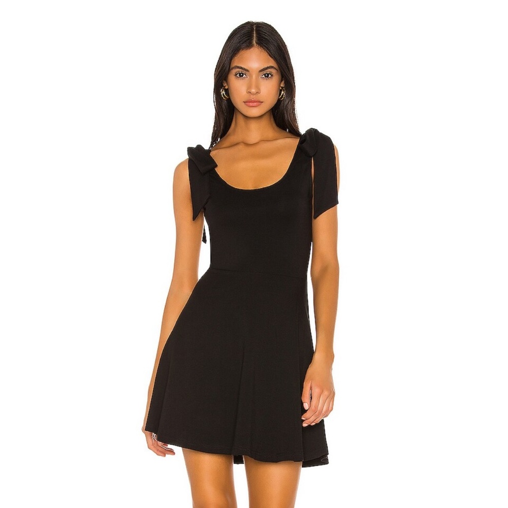 Revolve Lovers + Friends Felicia Black Self-Tie Bow Dress - Fit & Flare - S